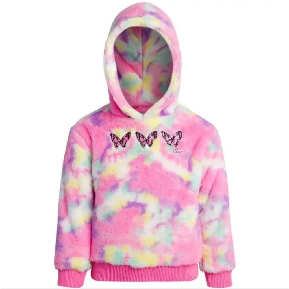 Betsey Johnson Girl's Pink Tie Dye Faux Fur Fleece Jacket, Size M